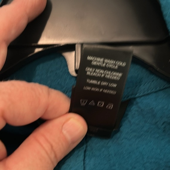 Ali Miles Cowl Neck Roll Tab Sl SZ XL Asymmetrical Textured Teal Tunic Top - Picture 7 of 7